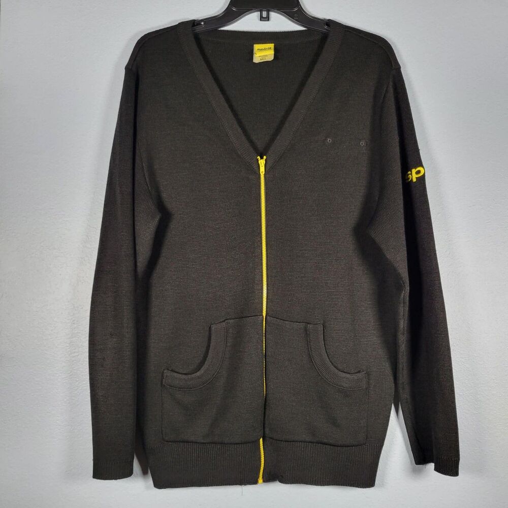 Spirit Airlines Uniform Zip Cardigan Sweater Mens M Black Yellow Flight Crew